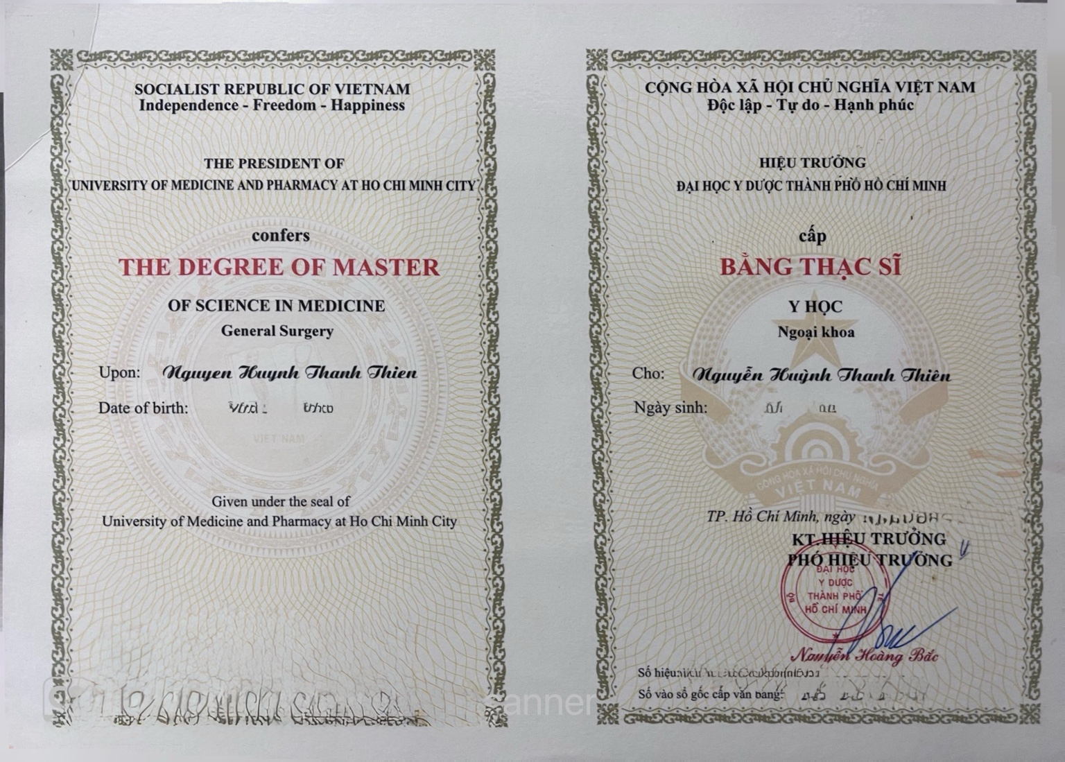 Bằng Thạc sĩ Y học Ngoại khoa và Bằng Bác sĩ Y khoa